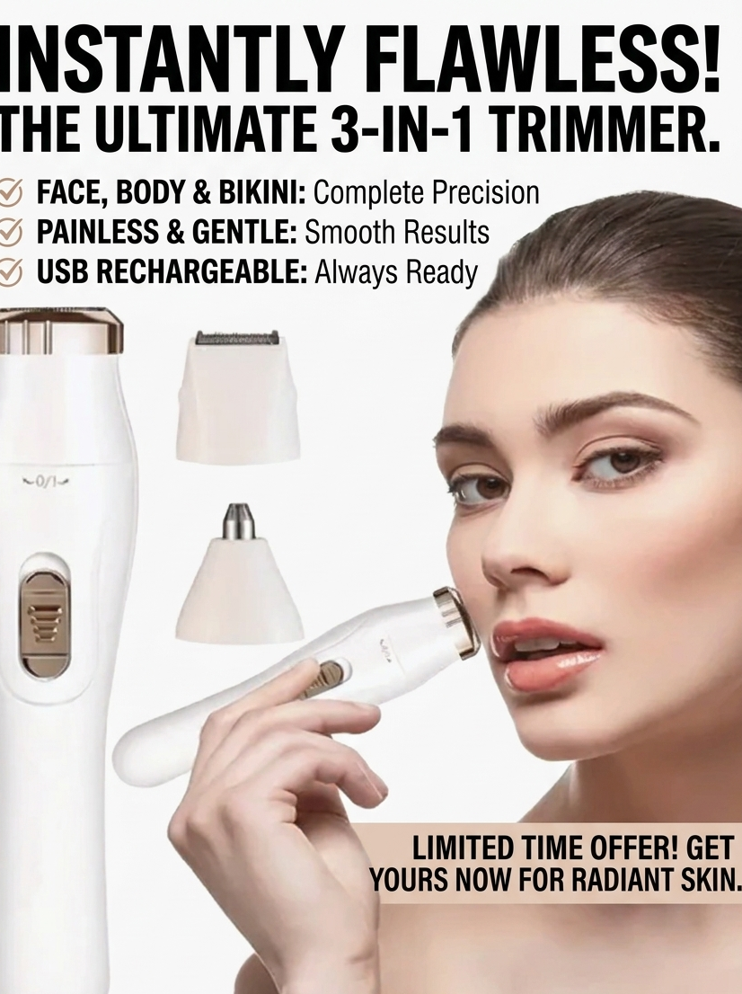 3-in-1 Hair Trimmer" -Quick & Easy Facial Trimmer — Brows, Nose, Ears & Beard in One, rechargeable