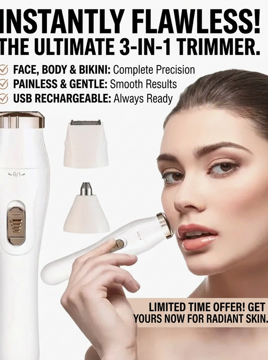 3-in-1 Hair Trimmer" -Quick & Easy Facial Trimmer — Brows, Nose, Ears & Beard in One, rechargeable